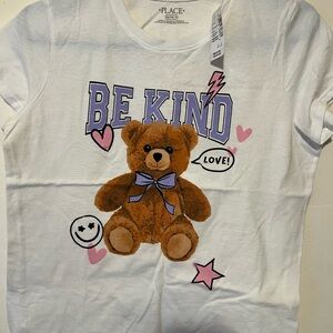 The Children's Place White Tee with Teddy Bear and Pink Accents